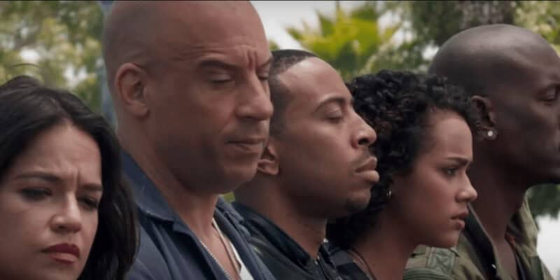 Michelle Rodriguez, Vin Diesel, Ludacris looking at the camera