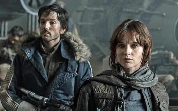 cassian andor (left) and jyn erso (right) in rogue one