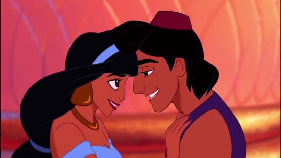 Aladdin and Jasmine touching foreheads