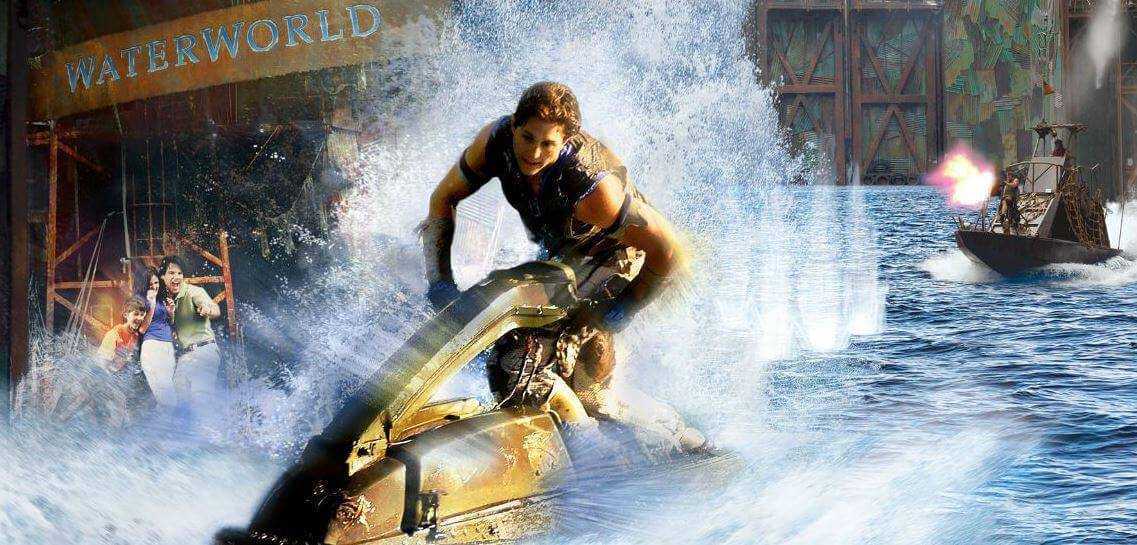 A stunt performer in WaterWorld in Universal Hollywood