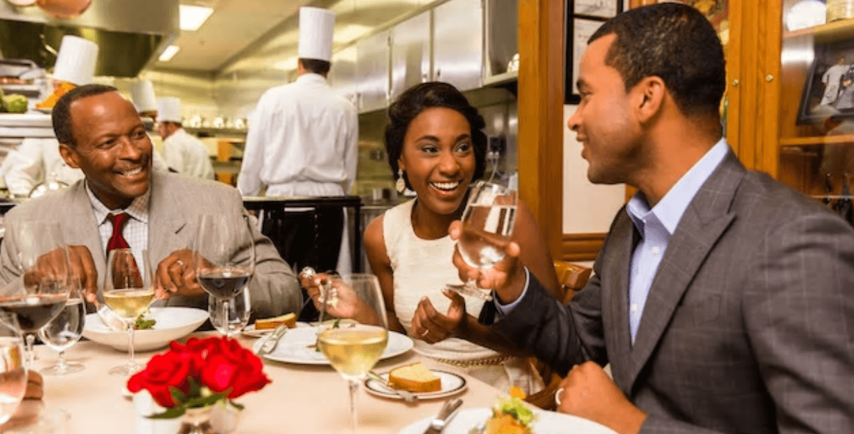 sitting at a table in a restaurant