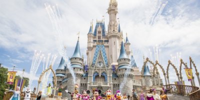 Mickey Mouse and his friends at Cinderella´s castle
