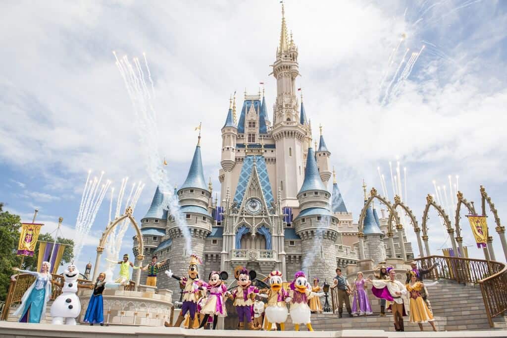 Mickey Mouse and his friends at Cinderella´s castle