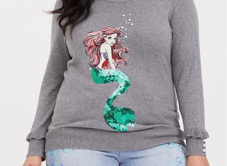 A close-up of The Little Mermaid sweatshirt