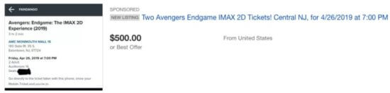 Avengers Endgame tickets for sale the webpage