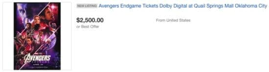 Avengers Endgame tickets for sale on the webpage