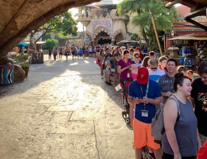 The queue to Hagrid's Magical Creatures Motorbike Adventure opening
