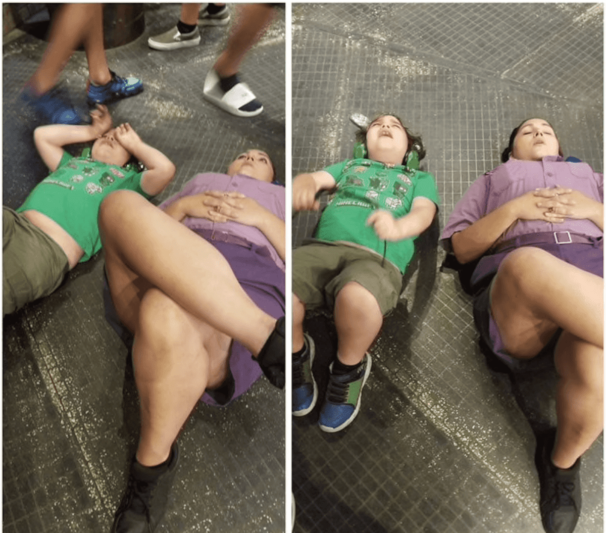 Two girls laying on the floor