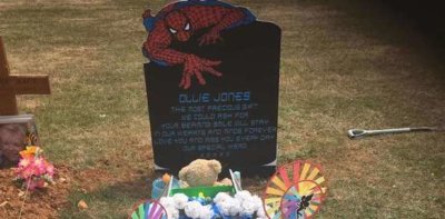 Temporary Spider-Man grave stone