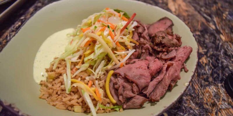 A bowl of food on a plate