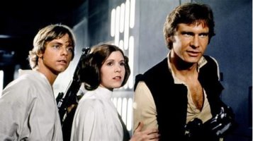 luke skywalker, leia organa, han solo (left to right) in star wars a new hope
