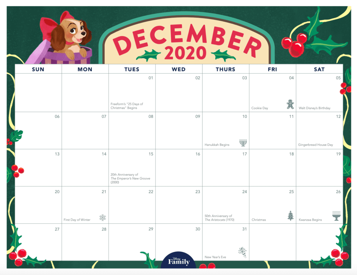 Start The New Year With This Printable 2020 Disney Calendar - Inside ...