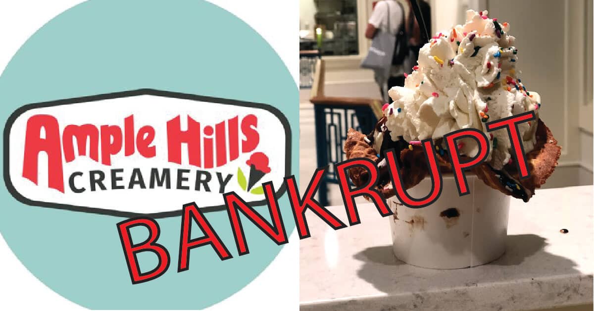 Bankrupt advise in front of Ample Hills Creamery sign and Ice cream 