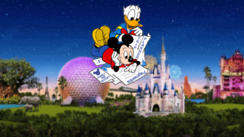Mickey and Donald Looking at papers, Walt Disney Castle (Background)