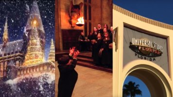 Hogwarts Castle(Left), Professor Filius and Choir( Center), Universal Studios Florida(Right)
