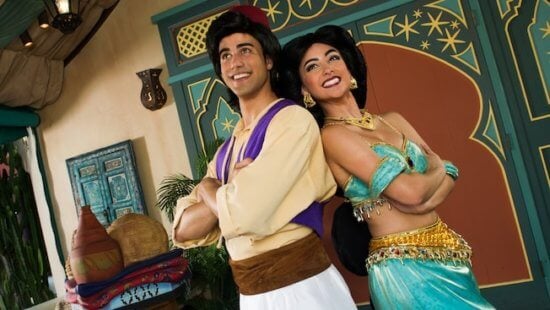 aladdin (left) and jasmine (right) at disney world character meet spot