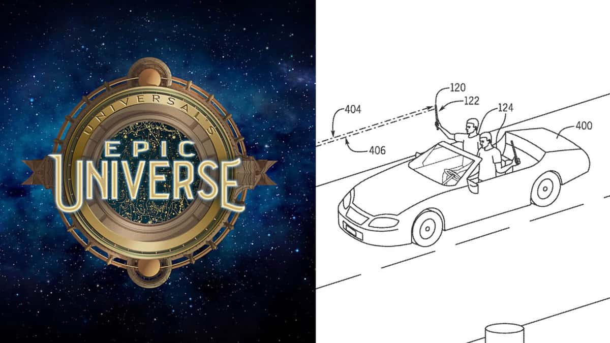 Epic Universe cover and drawn of car with two mans 