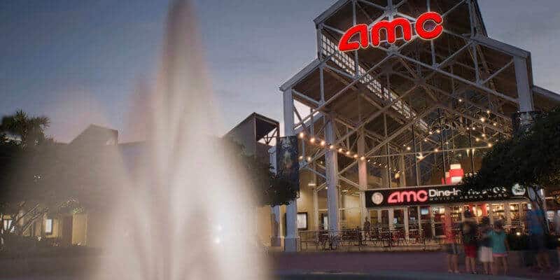 AMC building in front of a fountain 