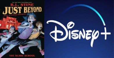 Features Disney+ Logo and Just Beyond cover art.