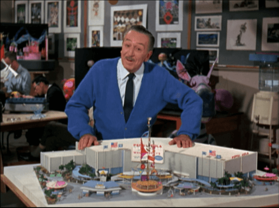 Walt Disney with a model of the Unicef World's Fair Pavilion