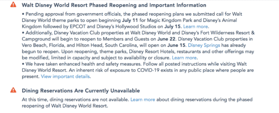 dining reservations not availalbe
