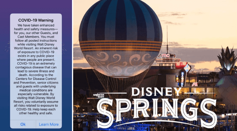 Disney Springs COVID-19 Warning Liability Disclaimer