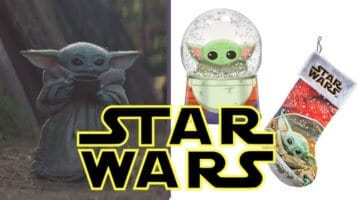 Baby Yoda (Left), Baby Yodo Ice Globe, and Christmas Socks.