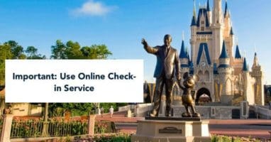 Use Online Check-in Service, With Background of Walt Disney and Mickey Mouse Holding Hands