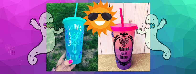 Tumblers and a cartoon sun with sunglasses