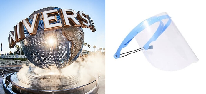 Universal globe statue and a face mask