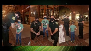 2 Cops giving recognition with a Cancer Patient Boy