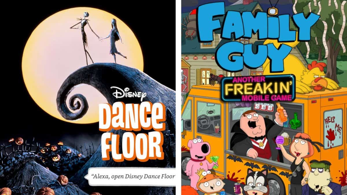 Disney Dance Floor Poster (Left) Family Guy Another Freakin Mobile Game  Poster ( Right)
