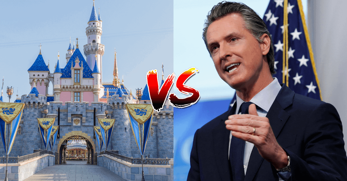 Sleeping Beauty Castle (Left) Gavin Newsom (Right)