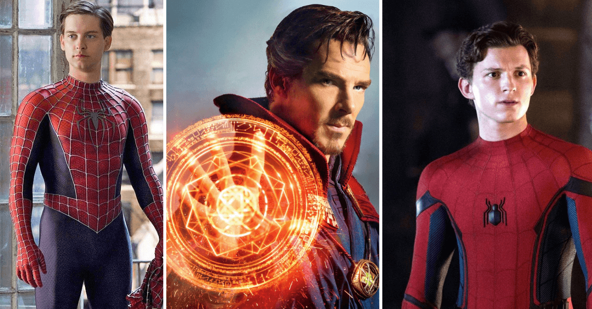 Tobey Maguire, Benedict Cumberbatch, Tom Holland as Marvel Characters