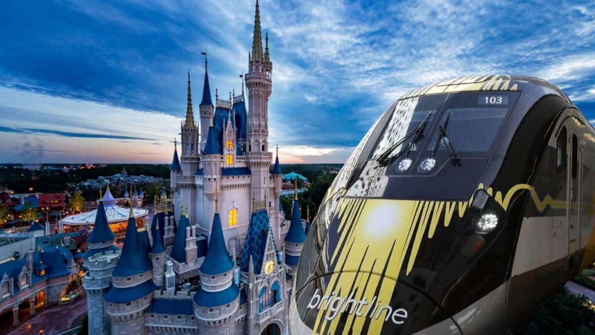 Brightline train and Cinderella Castle