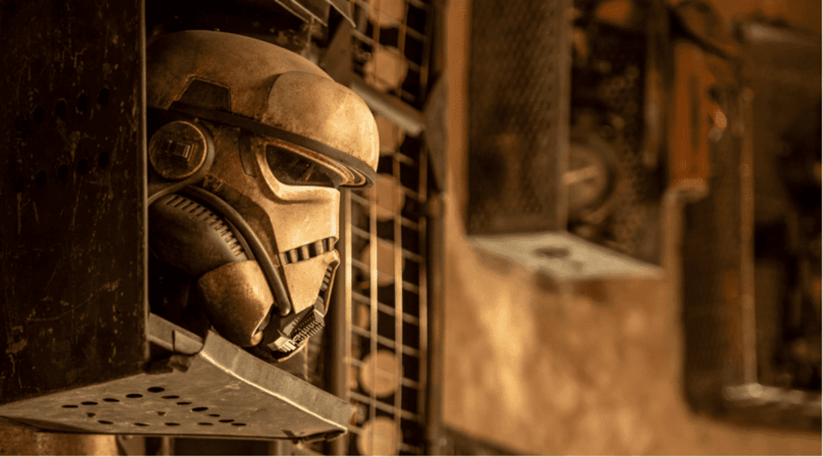 stormtrooper helmet on wall at dok ondar's