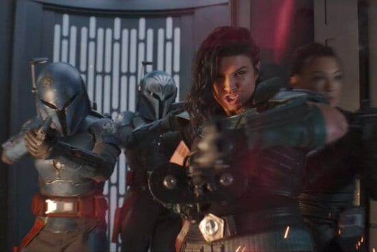 (l-r) katee sackhoff, sasha banks, gina carano, and ming-na wen in the mandalorian season 2 finale