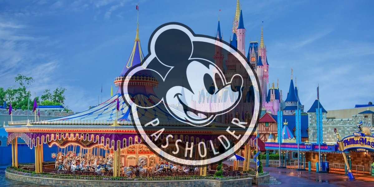 Mickey Mouse Annual Passholder logo with Cinderella Castle and Fantasyland attractions in the background