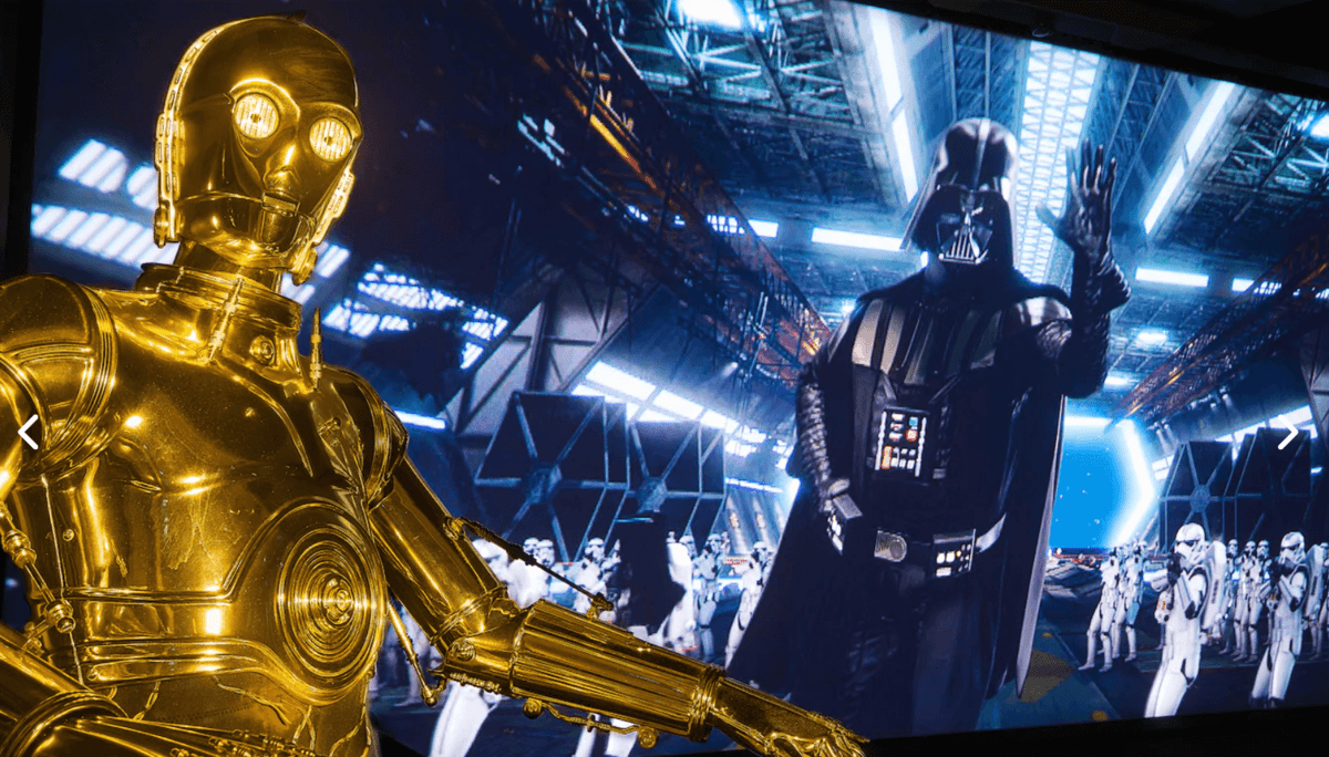 c3po and darth vader in star tours the adventure continues