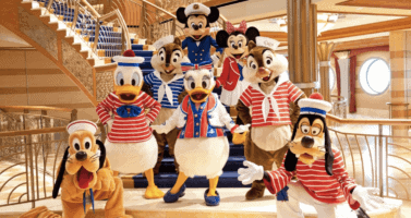 Disney Cruise Line characters on staircase