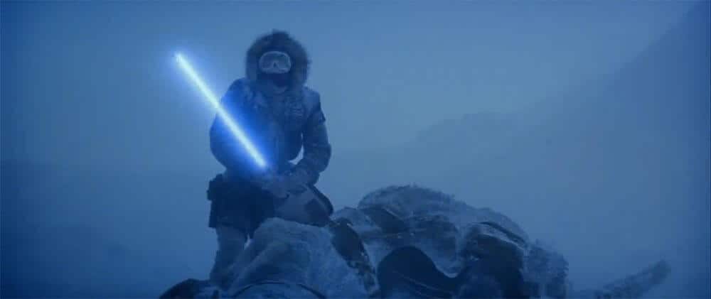 han solo holding lightsaber on hoth