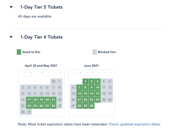 Disneyland Tier Ticket System