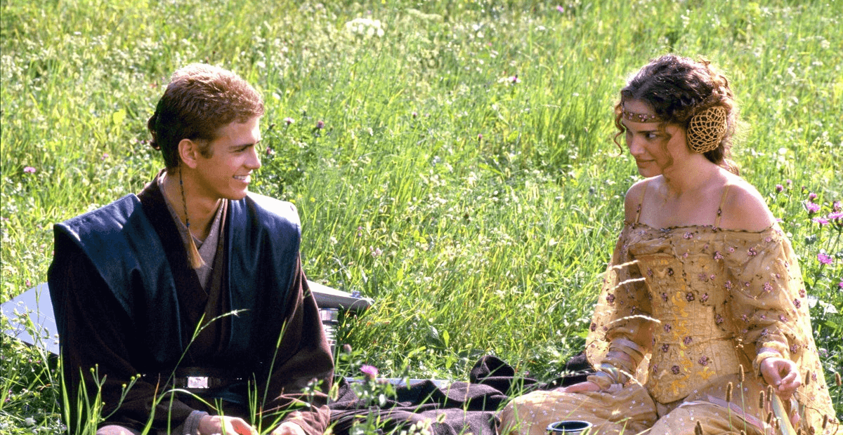 anakin and padme sitting in a field