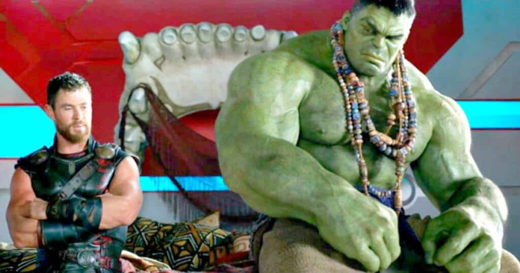 chris hemsworth (left) as thor and mark ruffalo (right) as bruce banner aka the incredible hulk in marvel thor raganarok