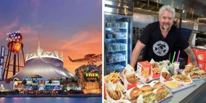 Guy Fieri standing in front of a store filled with lots of food