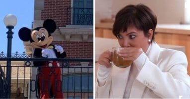 Mickey Mouse and Kris Jenner drinking coffee