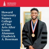 Chadwick Boseman, beaming in his graduation robe and medal, stands proudly at Howard University beside a tribute celebrating his legacy—an inspiring hero alumni moment recognized on campus.