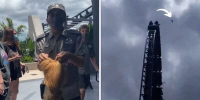 A man holding a wig and a rollercoaster