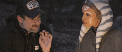 dave filoni (left) with rosario dawson as ahsoka tano (right)