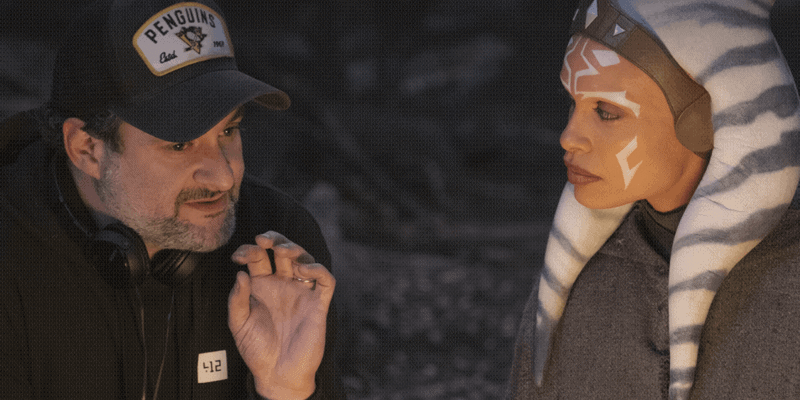 dave filoni (left) with rosario dawson as ahsoka tano (right)